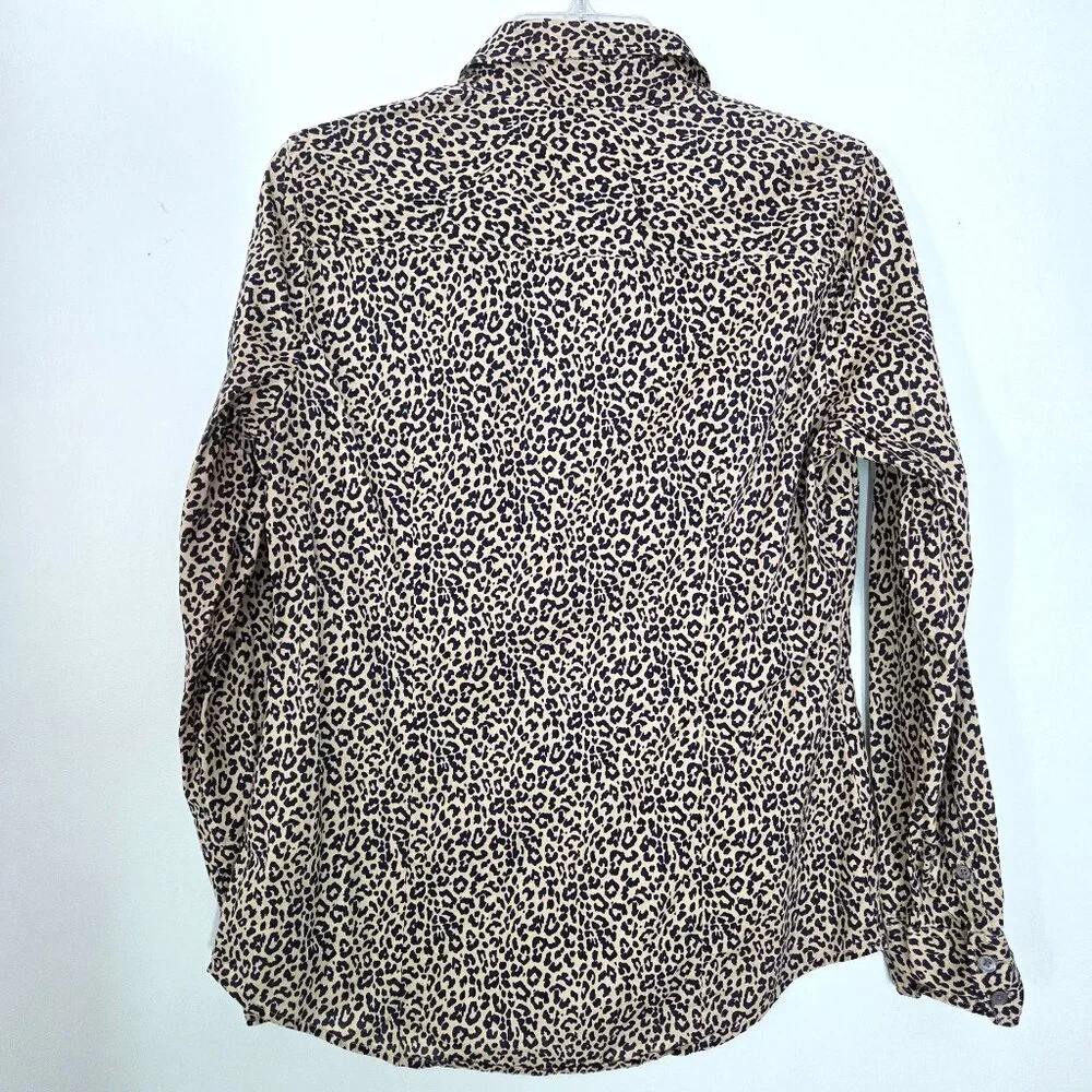 J. Crew Navy & Beige Cheetah Print Cotton Button Down Blouse Size M
